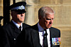 Andrew Mountbatten-Windsor leaves St. Giles Cathedral after the arrival of the coffin containing the remains of his mother Queen Elizabeth, in Edinburgh, Scotland, on Sept. 12, 2022. [AP/YONHAP]