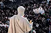 Clergymen gather near a statue of St. Peter on the day Pope Leo XIV holds his inaugural Mass in Saint Peter's Square, at the Vatican, May 18. [REUTERS/YONHAP]