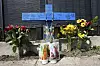 A makeshift memorial for 11-year-old Julian Guzman, who was shot and killed during a doorbell prank, is set up in Houston, Texas, on Sept. 2. [AP/YONHAP]