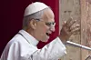 Pope Leo XIV speaks from the central balcony of St. Peter's Basilica from where he delivered his first Sunday blessing since his election to the faithful gathered in St. Peter's Square for the traditional Regina Caeli prayer at noon, on May 11. [AP/YONHAP]