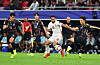 Korea's Hwang In-beom, far right, vies for the ball during the 2023 Asian Cup semifinal against Jordan at Ahmed bin Ali Stadium in Qatar on Feb. 7. [YONHAP]