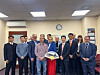 Hanwha Ocean’s staff and Nauta Shiprepair Yard officials, along with Nauta Shiprepair Yard CEO Monika Kozakiewicz (fifth from the left), pose for a photo during a business meeting on March 25. [HANWHA OCEAN]