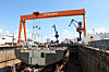 A national security-purpose vessel is under construction at Dock 4 of Hanwha Philly Shipyard in Philadelphia, Pennsylvania on July 16. [YONHAP]