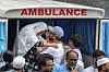 Relatives mourn as they gather to pay tribute to the remains of Javed Ali Syed, a British national originally from Mumbai, his wife Mariam and their children Amani and Zayn, at his residence before their funeral in Mumbai, India, on June 18. [EPA/YONHAP]