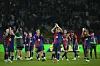 FC Barcelona greet their supporters after winning a La Liga match against Osasuna in Barcelona, Spain on March 27. [EPA/YONHAP]