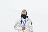 Choi Ga-on of Korea celebrates after winning the gold medal in the women’s snowboard halfpipe final at the 2026 Milan-Cortina Winter Olympics on Feb. 12. [YONHAP]