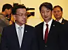Deputy Prime Minister and Finance Minister Choi Sang-mok, left, and Minister of Trade, Industry and Energy Ahn Duk-geun at the Government Complex in central Seoul on Nov. 12, 2024 [YONHAP]
