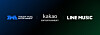 From left, logos for Tencent Music Entertainment, Kakao Entertainment and Line Music [KAKAO ENTERTAINMENT]