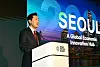 Seoul Mayor Oh Se-hoon speaks at the Dubai FinTech Summit held at Madinat Jumeirah on Monday. The mayor was invited as a keynote speaker at the event and delivered a speech introducing Seoul as a global economic innovation hub. [SEOUL METROPOLITAN GOVERNMENT]