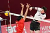 Korea's Heo Su-bong, right, attacks during a Hangzhou Asian Games volleyball game against India at Linping Sports Centre Gymnasium in Hangzhou, China on Wedensday. [YONHAP]