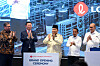 Lotte Chairman Shin Dong-bin, second from left, and Indonesian President Prabowo Subianto, center, celebrate the completion of Lotte Chemical’s new petrochemical complex in Cilegon, Indonesia, on Nov. 6. [LOTTE CHEMICAL]