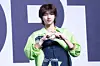 Cortis’s Juhoon poses for photos during a showcase for the release of the band’s first EP, ″Color Outside the Lines,″ at the Blue Square in central Seoul on Aug. 18. [DANIELA GONZALEZ PEREZ]