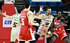 The Seoul SK Knights, in red, play against the Changwon LG Sakers in a KBL game at Seoul Metropolitan Office of Education Student Gymnasium in southern Seoul on Feb. 12. [YONHAP]