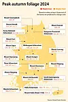 A forecast map shows autumn foliage peak dates [KOREA FOREST SERVICE]