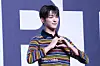Cortis’s Keonho poses for photos during a showcase for the release of the band’s first EP, ″Color Outside the Lines,″ at the Blue Square in central Seoul on Aug. 18. [DANIELA GONZALEZ PEREZ]