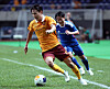 Gwangju FC midfielder Jung Ho-yeon, front, dribbles the ball during the AFC Champions League Elite match against Yokohama F. Marinos at Gwangju World Cup Stadium in Gwangju on Sept. 17, 2024. [YONHAP]