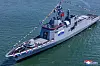 The Choe Hyun, a new 5,000-ton destroyer, is seen during its launching ceremony at the Nampho Shipyard on the west coast, on April 26. [YONHAP]