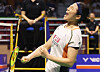 An Se-young celebrates after defeating Japan’s Tomoka Miyazaki in the women’s singles quarterfinals at the 2025 Korea Open at Suwon Gymnasium in Gyeonggi on Sept. 26. [YONHAP]