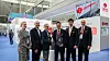 From right, Brett Budis, head of global PMO at Lotte Biologics; Shin Yoo-Yeol, head of global strategy; James Park, CEO of Lotte Biologics; and executives from Ottimo Pharma pose for a photo after a signing ceremony held at Lotte Biologics' booth for 2025 BIO International Convention in Boston on June 18. [LOTTE BIOLOGICS]