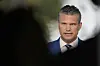 U.S. Defense Secretary Pete Hegseth speaks during a television interview outside the White House Thursday, Aug. 7, in Washington. [AP/YONHAP]