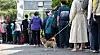 On the morning of June 3, the day of the 21st presidential election, voters stand in a long line outside a restaurant in Gwangmyeong, Gyeonggi, where a polling station has been set up. One voter has brought their dog along during the long wait. [NEWS1]
