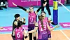 The Heungkuk Life Insurance Pink Spiders celebrate after a 3-1 win over the Hwaseong IBK Altos at Incheon Samsan World Gymnasium in Incheon on Jan. 21. [NEWS1]