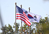 The Korean flag and the U.S. flag are seen hanging at the Gyeongju National Museum in Gyeongju, North Gyeongsang, on Oct. 29. [YONHAP]