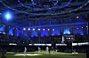 Competitors from the Bay Golf Club and New York Golf Club walk on the green during the inaugural match of the TGL at the SoFi Center in Palm Beach Gardens, Florida on Jan. 7. [AP/YONHAP]