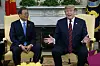U.S. President Donald Trump speaks during a meeting with then-President Moon Jae-in in the Oval Office of the White House in Washington on April 11, 2019. [AP/YONHAP]