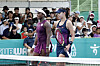 Korean tennis player Jang Su-jeong, right, competes alongside Sloane Stephens of the United States in the round of 16 at the 2024 Hana Bank Korea Open at Seoul Olympic Park Tennis Center in southern Seoul on Monday. [YONHAP]