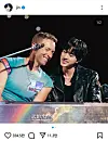 Jin of boy band BTS performs with Coldplay vocalist Chris Martin on April 19 at Coldplay's concert held in Goyang, Gyeonggi. [SCREEN CAPTURE]