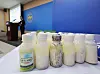 The drinks concocted with methamphetamine and the drug ecstasy mixed with milk on display at the Seoul Metropolitan Police Agency office in Seoul on April 17. [YONHAP]