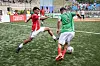 England's Mikiale Tsegay, left, vies for the ball during a 2024 Homeless World Cup match against Mexico at Hanyang University in eastern Seoul on Thursday. [HOMELESS WORLD CUP]