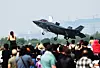 A U.S. Marine Corps F-35B fighter jet flies during Osan Air Power Day 2025 at Osan Air Base in Pyeongtaek, Gyeonggi, on May 11. [YONHAP]