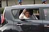 Pope Francis waves riding a Kia Soul, when he visIted Korea in 2014. [JOONGANG ILBO]