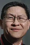 Cardinal Luis Antonio Tagle smiles during a news conference at the Vatican on Oct. 23, 2018. [AP/YONHAP]