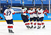 The Korean men's ice hockey national team celebrates during the Asian Winter Games match against Japan at Harbin Ice Hockey Arena in Harbin, China on Feb. 7. [YONHAP]