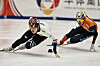 Rim Jong-un of Korea, left, competes during the men's 500-meter relay Final A at the ISU Short Track World Tour speed skating event in Gdansk, Poland, on Nov. 23. [XINHUA/YONHAP]