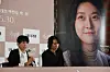 Director and lead actor Lee Sun-jung, left, speaks alongside director Kim Jong-myeon during a press conference for the late actor Kim Sae-ron's film ″Guitar Man″ held in Songpa District, southern Seoul, on May 21. [YONHAP]