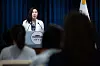Presidential spokesperson Kang Yu-jung speaks during a press briefing announcing new vice-ministerial positions at the presidential office in Yongsan, central Seoul, on July 13. [NEWS1]