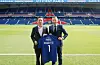 Paris Baguette CEO Hur Jin-soo, left, stands with Paris Saint-Germain Chief Revenue Officer Marc Armstrong at Parc des Princes in Paris on Thursday. [NEWS1]
