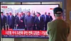 A television screen at Seoul Station shows Chinese President Xi Jinping, North Korean leader Kim Jong-un, and Russian President Vladimir Putin walking together during a large-scale military parade in Beijing on Sept. 3, commemorating the 80th anniversary of China’s victory in World War II. [YONHAP]
