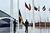 The Swedish flag is raised outside of the NATO headquarters in Brussels, Belgium, during a ceremony on March 11, 2024. Sweden left behind 200 years of military neutrality with the historic move to join NATO. [YONHAP]