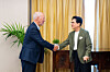 CJ Group Chairman Lee Jay-hyun, right, shakes hands with Michael Payne, a sports marketing expert, in London during a visit that began Sept. 9, the company said Sept. 22. [CJ GROUP]