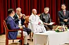 Panelists at the 'Human, Climate Change and Temple Food' seminar on Wednesday at the Korean Buddhism History and Culture Memorial Hall in Jongno District, central Seoul, hosted by the Cultural Corps of Korean Buddhism. From second left are chef Eric Ripert, Buddhist monk Jeong Kwan, chef Cho Hee-sook and Professor Kong Man-sik. [CULTURAL CORPS OF KOREAN BUDDHISM]
