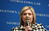 In this file photo dated Wednesday, Oct. 30, 2019, former U.S. Secretary of State Hillary Clinton speaks at Georgetown Law's second annual Ruth Bader Ginsburg Lecture, in Washington. Clinton told the BBC on Tuesday Nov. 12, 2019, that she's “dumbfounded” the U.K. government has failed to release a report on Russian influence in British politics as the country prepares for national elections on Dec 12. [AP/YONHAP]
