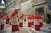 Cardinals enter the Sistine Chapel before the start of the conclave at the Vatican on March 12, 2013. [AFP/YONHAP]