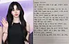 A hand-written apology uploaded by Karina of girl group aespa, left [NEWS1, SCREEN CAPTURE]