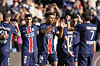 Paris Saint-Germain celebrate during a Ligue 1 match against Angers at Parc des Princes in Paris on April 5. [AP/YONHAP]
