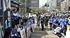 Democratic Party chief Lee Jae-myung, left, speaks at a rally held in Seocho District, southern Seoul, on Sunday, the last weekend to campaign ahead of Wednesday’s general election. [NEWS1]